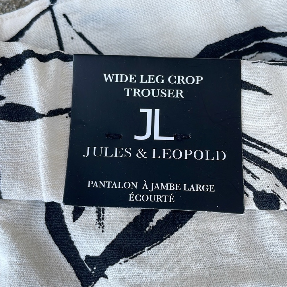 Jules & Leopold Wide Leg Cropped Pants Black White Floral NWT Size Large - Picture 5 of 6